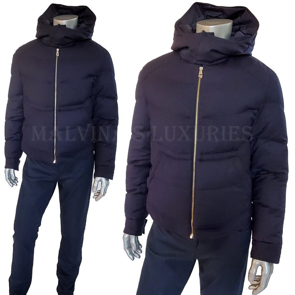 VERSACE COLLECTION JACKET MENS BLUE WOOL HOODED PUFFER STYLE sz 50 L LARGE
